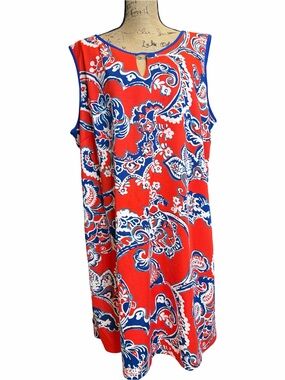 madison leigh Red and Navy Paisley Printed Shift Dress. NWT.  Size 24W